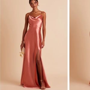 Satin Terracotta draped cowl neck dress
